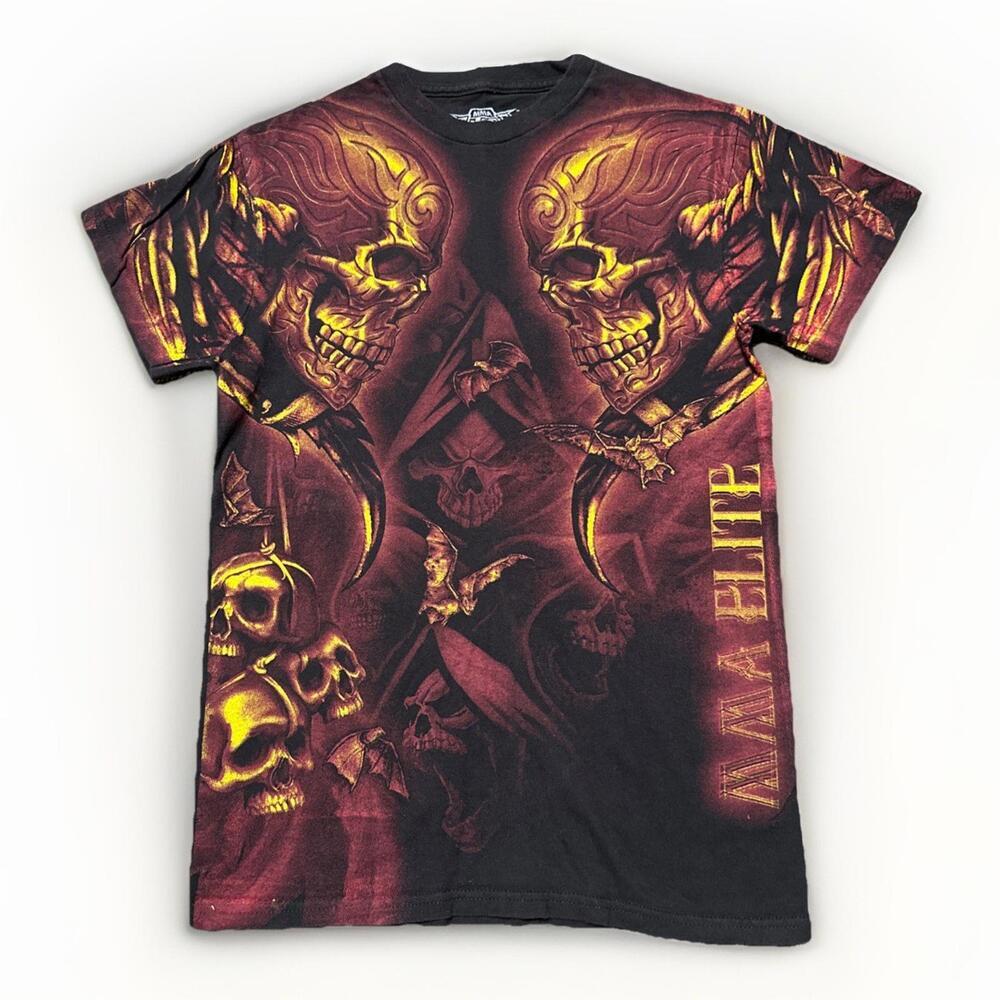 Vintage MMA Elite T Shirt Mens Small  Black Red Skull Design‎ Y2K Grunge